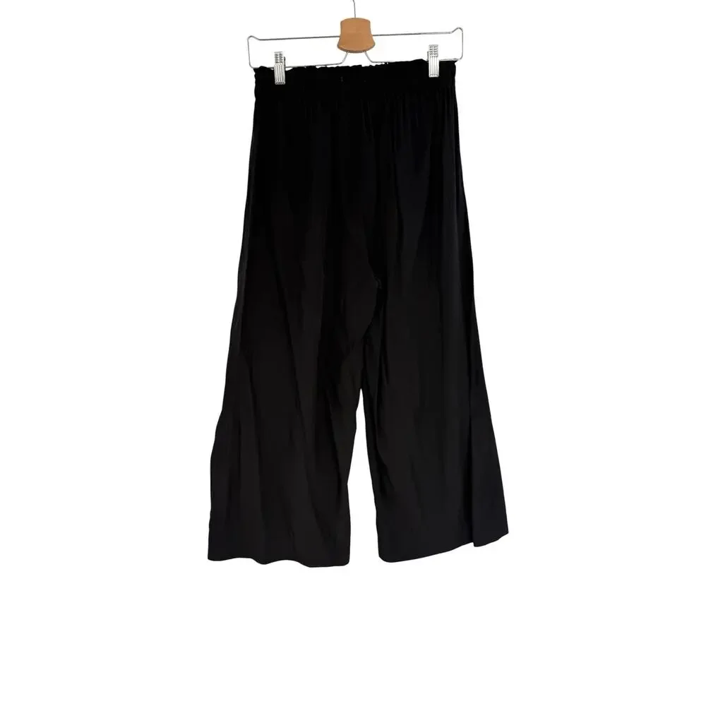 Mersea Ibiza Wide Leg Pull On Pants Black Ruffle Waist Pockets Size Small NWT